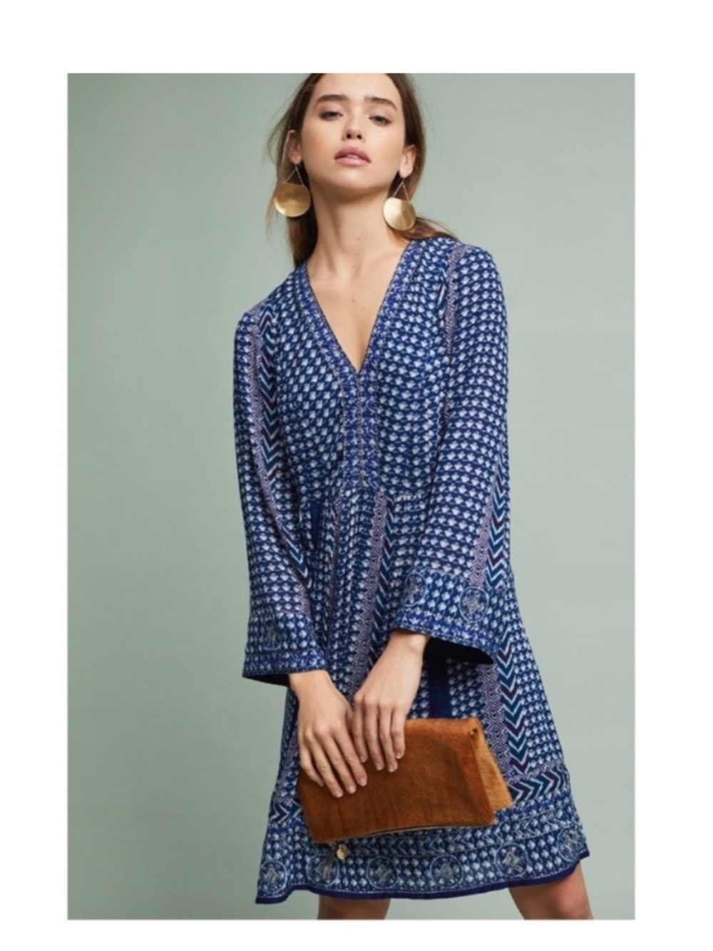 ANTHRO Akemi + Kin Boho Rozalin Embroidered Dress Blue and silver Size Small